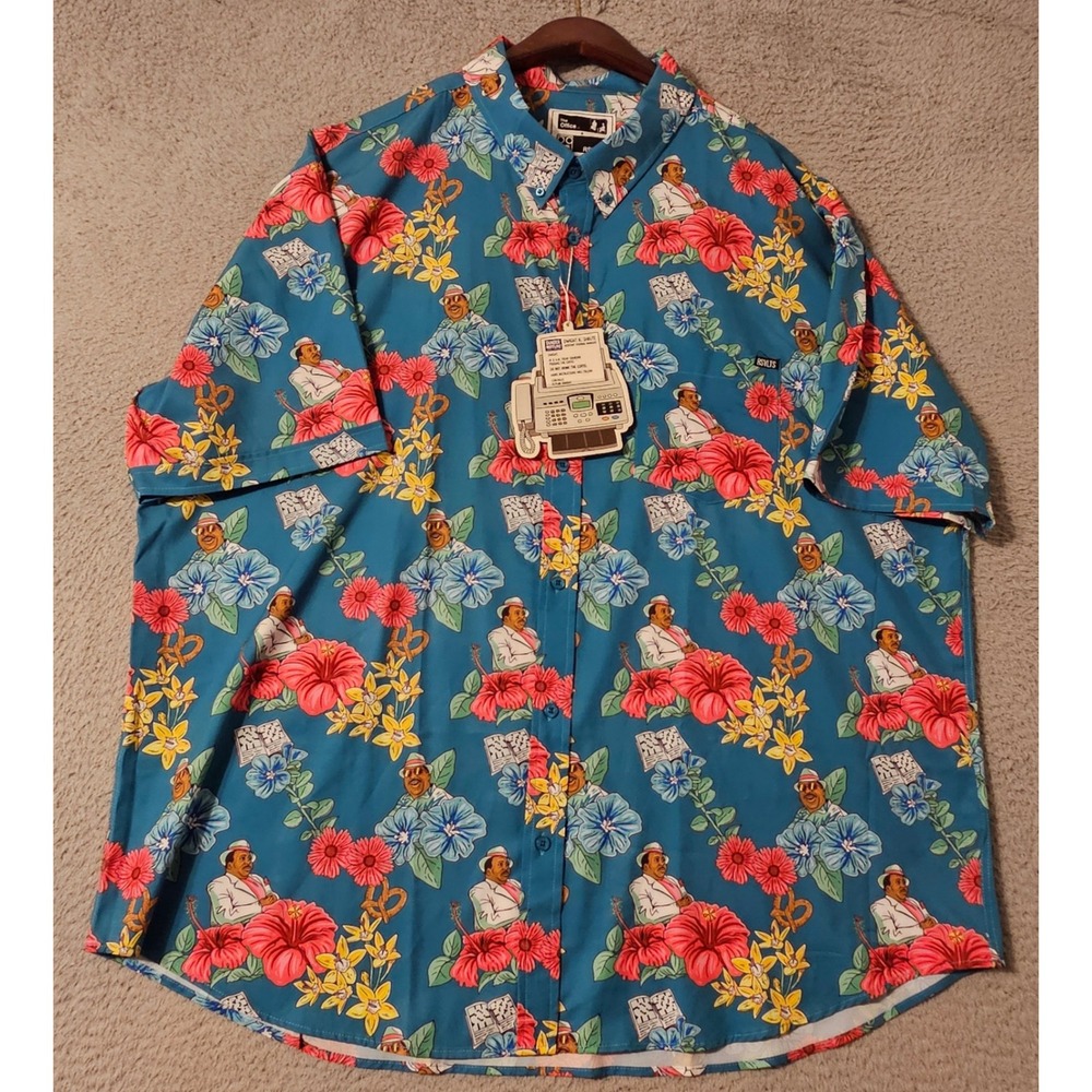 RSVLTS The Office Florida Stanley KUNUFLEX Shirt Mens 3XL Blue Floral Button